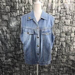 Retro Blue Denim Vest Timeless Style Size Large